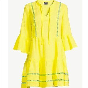 Scoop Boho Embroidered Chartreuse Yellow Dress